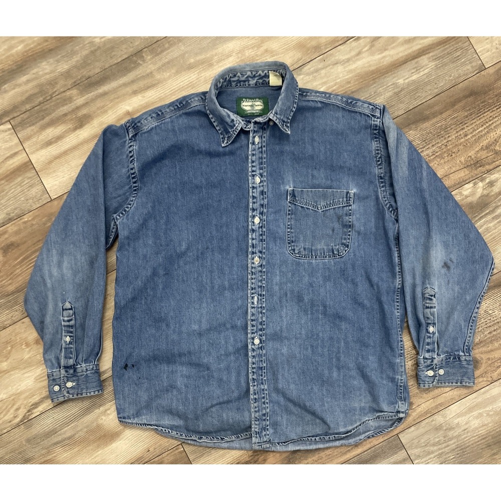 Vintage St Johns‎ Bay Vintage Indigo Denim Shirt Mens L Cotton Button Down